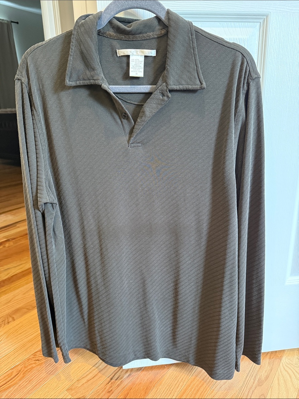 Perry Ellis Long Sleeve Polo Shirt - Forest Green